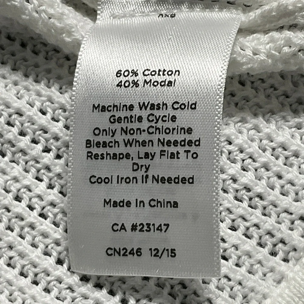 Talbots Womens‎ Cardigan Sweater Medium M White Knit Open Front 3/4 Sleeve